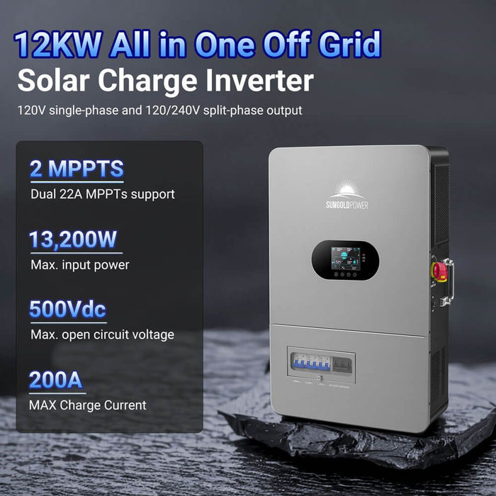 Off-Grid Solar Kit 12000W 48VDC 120/240VAC 20.48KWH Lithium Battery 16 X 450 Watts Solar Panels FR-12K20CP/ FR-12K20CE