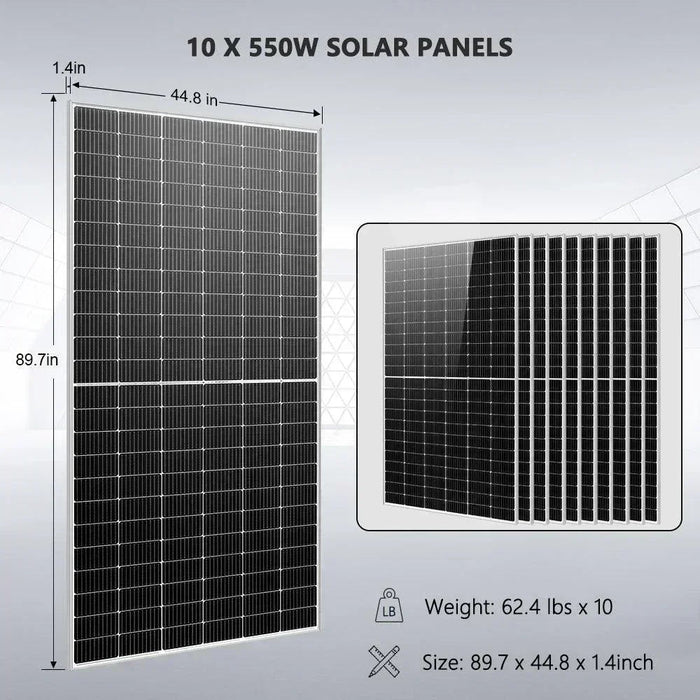 Off Grid Solar Kit 10 X 550 Watts Solar Panels 4 X 5.12KWh Powerwall Lithium Battery 10KW Solar Inverter 48vdc 120v/240v SGM-10K20