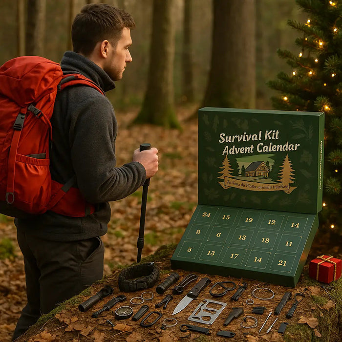 Calendrier de l’Avent Kit de Survie 24 en 1 – Cadeau de Noël Original pour Camping, Randonnée, Outdoor et Aventuriers Woody’s Camp