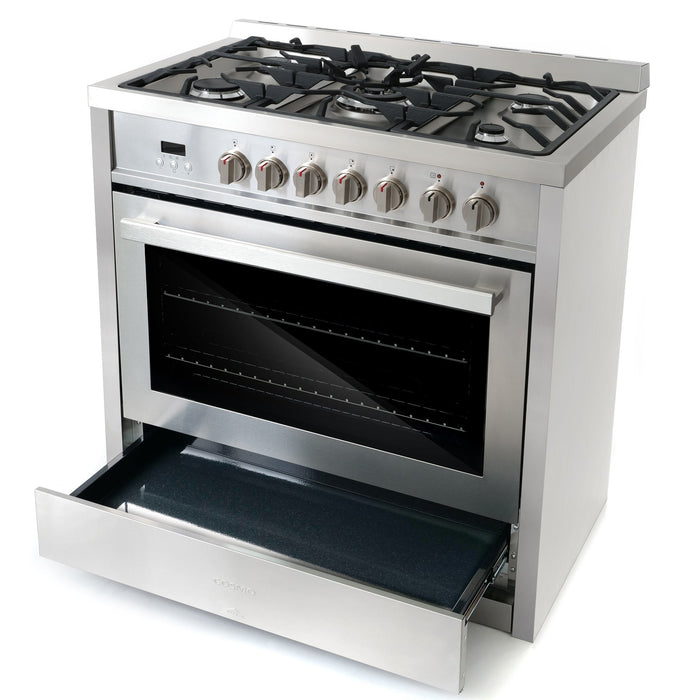 Cosmo Commercial-Style 36'' 3.8 cu. ft. Single Oven Dual Fuel Range with 8 Function Convection Oven in Stainless Steel COS-F965NF