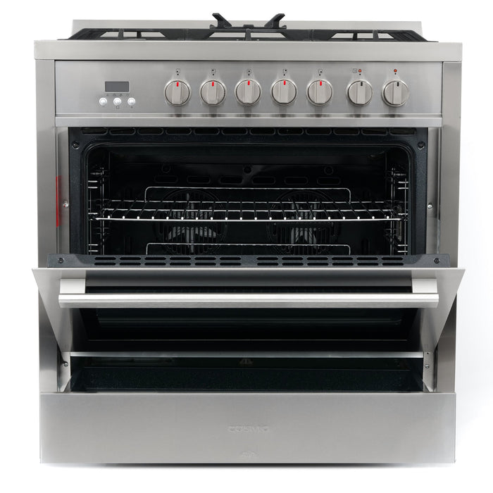 Cosmo Commercial-Style 36'' 3.8 cu. ft. Single Oven Dual Fuel Range with 8 Function Convection Oven in Stainless Steel COS-F965NF