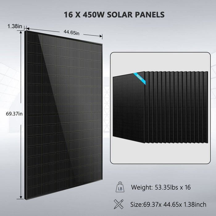 Off-Grid Solar Kit 12000W 48VDC 120/240VAC 20.48KWH Lithium Battery 16 X 450 Watts Solar Panels FR-12K20CP/ FR-12K20CE