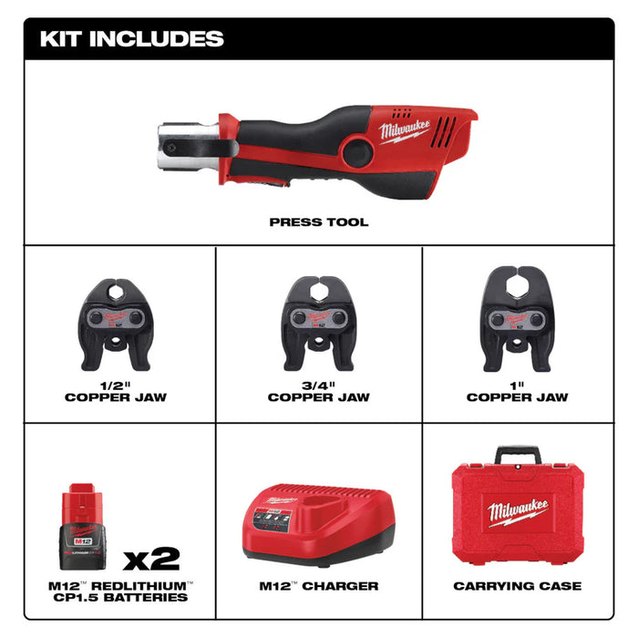Milwaukee 2473-22 M12 Force Logic Press Tool 1/2" - 1" Kit