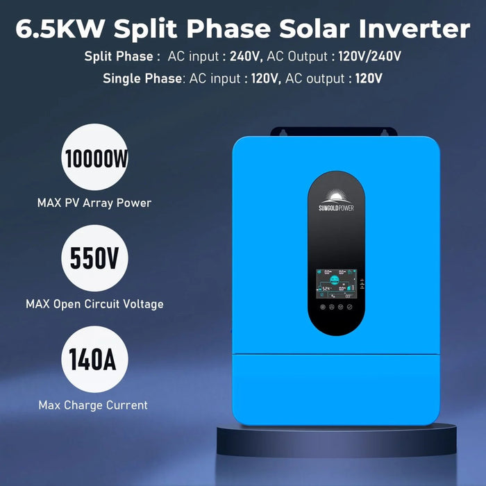 SunGoldPower Off-Grid Solar Kit 6500W 48VDC 120/240VAC 10.24KWH PowerWall Lithium Battery 6 X 370 Watts Solar Panels SGM-6510M