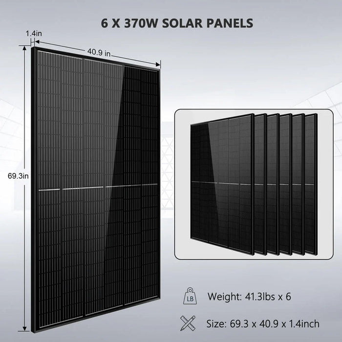 SunGoldPower Off-Grid Solar Kit 6500W 48VDC 120/240VAC 10.24KWH PowerWall Lithium Battery 6 X 370 Watts Solar Panels SGM-6510M