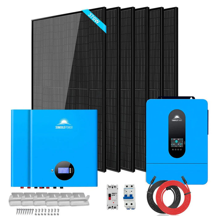 SunGoldPower Off-Grid Solar Kit 6500W 48VDC 120/240VAC 10.24KWH PowerWall Lithium Battery 6 X 370 Watts Solar Panels SGM-6510M
