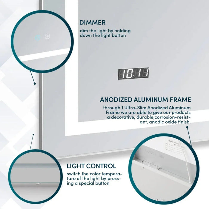 Aquadom Daytona 72'' × 36'' LED Lighted Bathroom Mirror