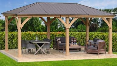 Yardistry Meridian Gazebo with Cedar Wood & Aluminum Roof (12 ft. x 20 ft.)
