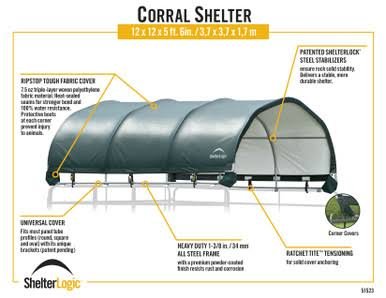 Shelterlogic Corral Shelter 1 3/8" 7.5 oz. Green Cover (Corral panels not included), 12 x 12 ft