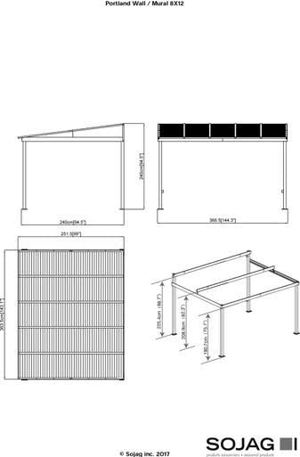 Sojag Portland Wall Gazebo 8x12 - Brown