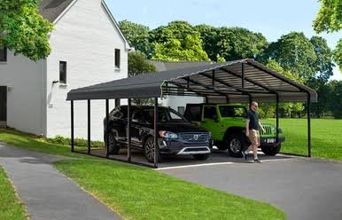 Arrow Powder Coated Steel Carport 20 ft. x 20 ft. - Charcoal