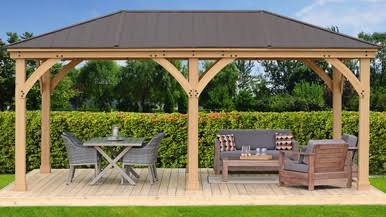 Yardistry Meridian Gazebo with Cedar Wood & Aluminum Roof (12 ft. x 20 ft.)