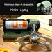 Portable gas stove with lightweight materials, weighing 1.38kg, ideal for outdoor cooking and camping.